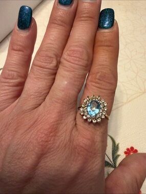 Vintage DAC Gold Cocktail Ring with Blue Center Stone size 7